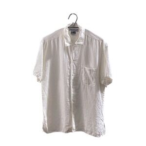 Malcolm & Co. Irish Linen Shirt Short Sleeve Button Up Cream Mens Large‎
